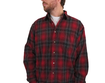 Vintage 80s Pendleton Men's Beach Boys Virgin Wool Plaid Ombre Flannel Fall Autumn Board Shirt Mens Medium Shadow Button Down Long Sleeve