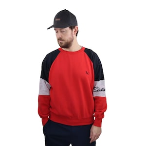 Eddie Bauer Vintage 90s Made In USA Streetwear Color Block Logo Crewneck Sweatshirt Mens Medium Large Adult Baggy Pullover Red Black Gray