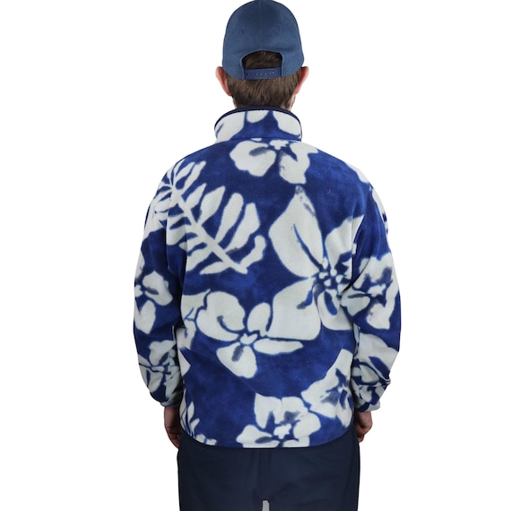 正規品 グッチ フローラル 花柄 ジャケット 42 XLサイズ ブルー ホワイト Vintage Patagonia Synchilla Hawaiian Hibiscus Snap-t Fleece