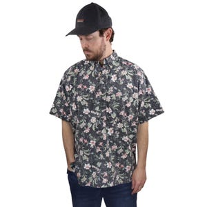Vintage 80s 90s Reyn Spooner Malihini Kloth Floral Button Down Popover Hawaiian Shirt Mens Large XL Black Pullover Aloha Camp Relax Flower