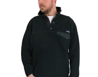 Vintage des années 90 1997 Patagonia Hunter vert noir Synchilla polaire Snap-T pull veste homme taille moyenne unisexe femmes pull sweat