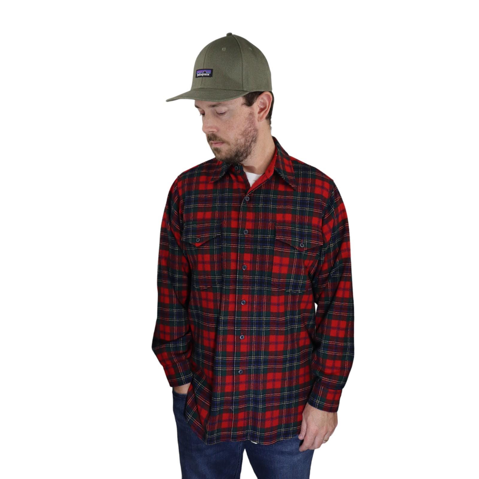 Vintage 70s Pendleton Made in USA Wool Flannel Plaid Ombre Button 