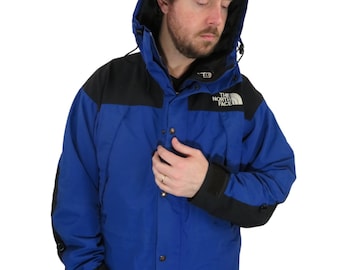 Vintage 90s The North Face Goretex Mountain Light Ski Parka Waterproof Jacket Mens Medium Retro Blue Black Hooded Rain Coat Gorpcore Y2K
