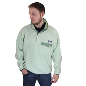 Vintage Y2K Patagonia Synchilla Fleece Snap T Rare Pastel Green Pullover Jacket Mens Small Medium Unisex Womens Sweatshirt Sweater Retro 90s
