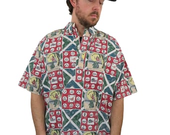 Nova camisa havaiana vintage dos anos 90, 1993, Reyn Spooner Popover Hula Girl, estampa reversa, Kalikimaka, Natal, masculina, tamanho XL, relax Aloha, pulôver Henley