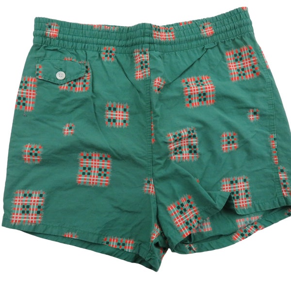 Vintage 50s 60s McGregor Swim N Play Cotton Mesh Lined Swim Trunks 2" Inseam Shorts Size 30 32 Medium Made In USA Green Atomic Mod Baggies