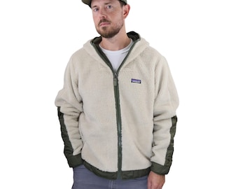 Y2K Patagonia Retro-X Deep Pile Windproof Sherpa Recycled Wool Hoody Fleece Jacket Coat Mens Large Oatmeal Beige Green Rhythm Retro 90s
