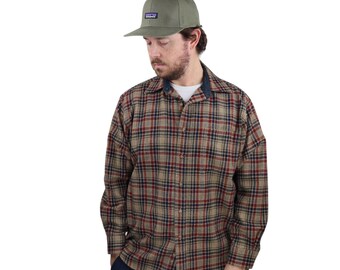 Camisa vintage de los años 80 Pendleton Shadow Plaid Virgin Umatilla de lana de franela para Navidad, para hombre, de manga larga, color rojo medio, con botones, para caza