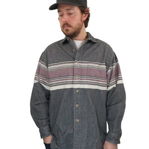 Vintage 90er Jahre Eddie Bauer weiches dickes Chamois Flanell Grau gestreift Langarm-Schwergewichts-Board-Hemd Herren Großes Grau-Jagd-Angeln-Camp