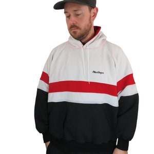 Vintage 80s 90s Macgregor Striped Color Block Baggy Oversized Loose Fit Hoody Sweatshirt Size Large Hooded Skater Skateboarding Hoodie Boxy