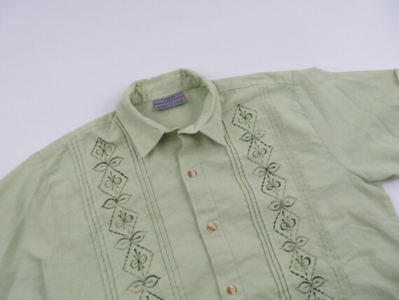 Vintage 70s 80s Guayabera Embroidered Floral Ciga… - image 3