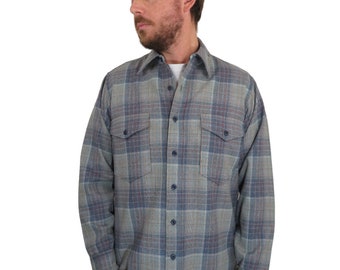 Vintage 70s 80s Pendleton Made In USA Blue Plaid Tartan Striped Virgin Wool Woven Flannel Shirt Mens Medium Long Sleeve Button Down Board