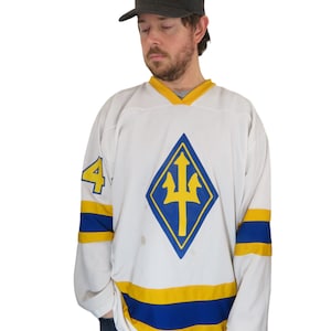 Vintage 80s 90s Trident #24 Hockey Jersey Mens Size XL Seattle Mariners Warren Blue Devils Ukraine Long Sleeve Shirt Athletic NHL AHL