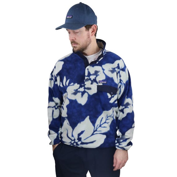 正規品 グッチ フローラル 花柄 ジャケット 42 XLサイズ ブルー ホワイト Vintage Patagonia Synchilla Hawaiian Hibiscus Snap-t Fleece