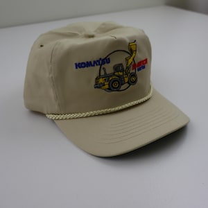 Vintage Komatsu Avance Series Rope Cord Strapback Mens Hat Cap Adjustable 70s 80s 90s Retro Front Loader Tractor Construction Farmer Worker