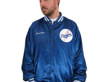 Vintage 90s Chalk Line Los Angeles Dodgers MLB Satin Bomber Jacket Mens 2XL Grandma Baseball Snap Authentic Windbreaker Dugout Blue