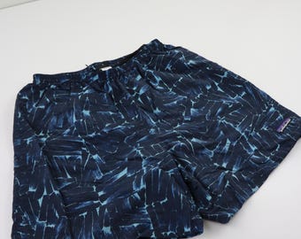 Patagonia Nylon Baggies Swimsuit Trunks Shorts Mens Medium 30 32 34 Geometryczne Niebieskie Fale Retro Lata 90. Y2K Vtg Aztec Bieganie Sportowe