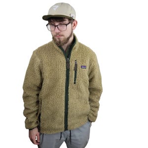 Vintage 2000s Patagonia Retro-X Cardigan Deep Pile Shearling Fleece Jacket Coat Mens Small Brown Alpha Green Mars Full Zip High Loft Sherpa