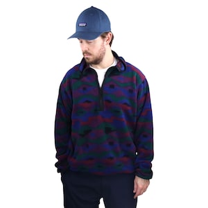 Vintage 90s REI Aztec Tribal Southwestern Fleece Pullover Jacket Mens Large Purple Green Geometric Half Zip Retro Sweater Sweatshirt Graphic