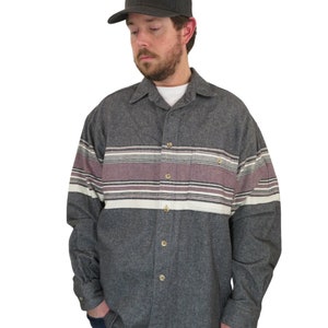 New Vintage 80er 90er Jahre Eddie Bauer Soft Chamois Grau Gestreift Langarm Schwer Flanell Board Shirt Herren 2XL Lila Jagd Angeln Board