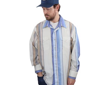 Chemise Western Vintage Wrangler Homme - 15.5x34 - Blanche - Géométrique - Occasion