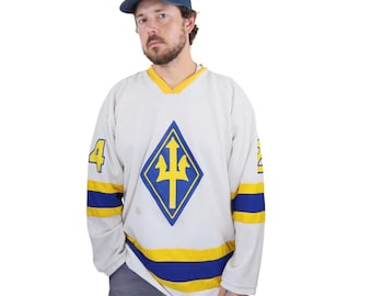Vintage 80s 90s Trident #24 Hockey Jersey Mens Size XL Seattle Mariners Warren Blue Devils Ukraine Long Sleeve Shirt Athletic NHL AHL
