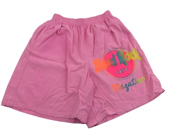 Vintage 90s Y2K Retro Bright Pink Neon Hard Rock Cafe Mexico Mazatlan Running Tennis Shorts Mens Medium Large 32 34 Skater Baggy Jorts Surf