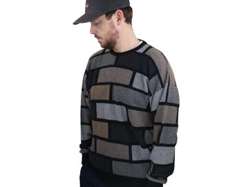 Vintage 70er Jahre Nordstrom Clan Douglasie Kaschmir Pullover, Ziegelmuster Stricken, Herren Large