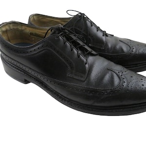Vintage 90s Florsheim Royal Imperial Mens Leather Longwing Kenmoor Wingtip Dress Shoes Mens Size 10 B Black Oxford Formal Wedding Gunboat