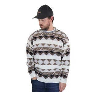 Vintage 70s 80s Made In USA Chunky Knit Fisherman Aztec Tribal 3d Grandpa Crewneck Sweater Mens Large Womens Unisex Pullover Southwestern