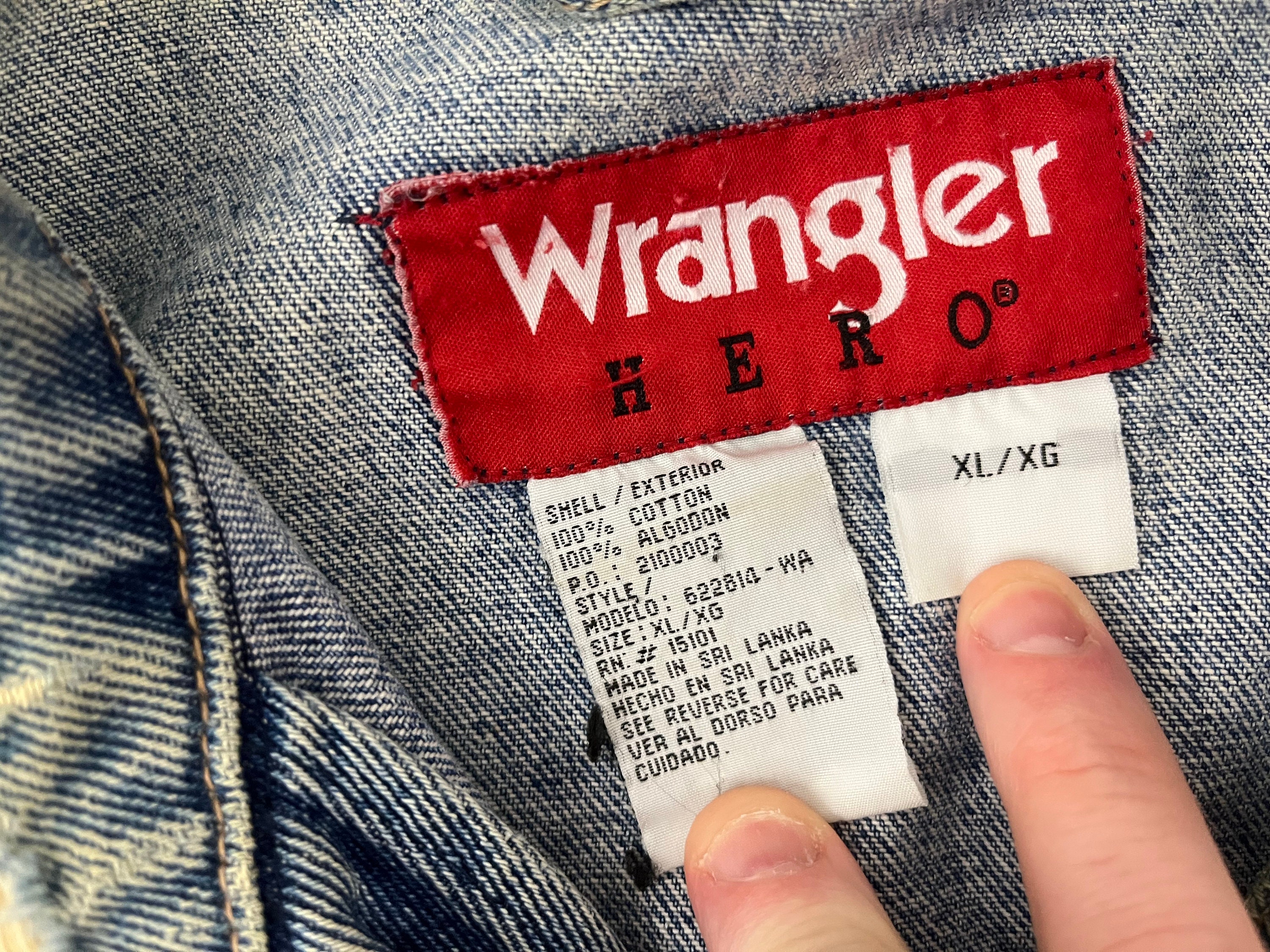 Vintage 90'S Wrangler HERO denim vest, size M, men's cotton blue type Vintage Second Hand