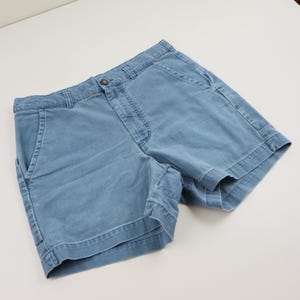 Vintage 90s Patagonia Canvas Original Stand Up Shorts Mens 32 Garment Dyed Light Blue Hiking Outdoor Chouinard First Label Big 80s Rare