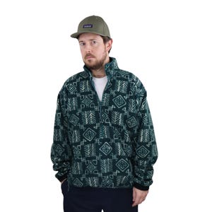 Vintage 90s REI Tribal Aztec Geometric 200 300 Weight Fleece Marsupial Pullover Jacket Coat Mens XL Green Sweatshirt Sweater Arrows Navajo