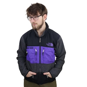 Vintage 90s The North Face Steep Tech Denali Fleece Jacket Coat Mens Small Black Purple Gray Made In USA Full Zip Streetwear Windbreaker Y2K