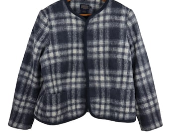 Chaqueta bomber a cuadros de lana de mohair Pendleton vintage de los años 90, abrigo tipo blazer para mujer, talla 16 grande, XL, talla pequeña, forrada, gris, tela fabricada en EE. UU. Chore Car