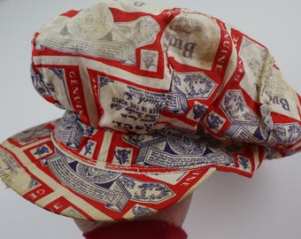 Vintage 70s Budweiser Beer Puffy Newsboy Cap Hat Mens Small Medium Red White Blue 80s 90s Cap Beer Adjustable Retro Rare Drinking Golf Party