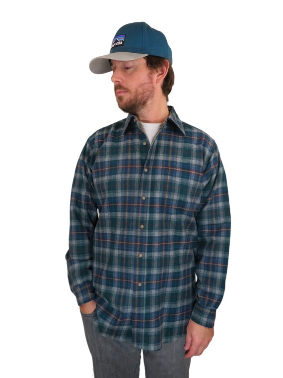 Vintage 70s 80s Pendleton Mens Outdoorsman Blue Plaid Tartan  