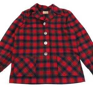 Vintage 70s 80s Pendleton Womens Virgin Wool Plaid Car Chore Coat Jacket 49er Blazer Shacket Small Medium Button Down Made In USA Sweter