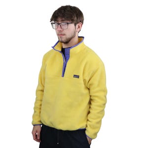 Vintage 80s 1988 Patagonia Synchilla Fleece Snap T Pullover Jacket Mens Small 12 Made In USA Sweatshirt Retro Bright Yellow Purple 90s New