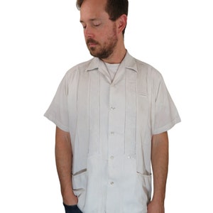 Vintage 70s 80s Guayabera Embroidered Crochet Mexican Barong Tagalog Tribal Cigar Dress Hawaiian Shirt Mens Large Button Up Short Sleeve