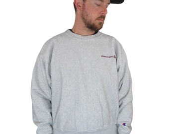 Vintage 90er Jahre Y2k Champion Reverse Weave Bankrott Allianz Kapital Rundhals Sweatshirt Groß Pullover Banken Banking Lehman Brothers
