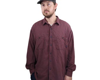 Vintage 90s Patagonia Flannel Plaid Long Sleeve Shirt Mens XL Red Blue Button Down Outdoor Workwear Made in Portugal Hiking Camp Woven 1990s