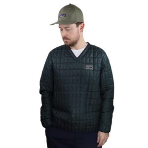 Y2K Patagonia 40th Anniversary Recycled Down V-Neck Pullover Sweater Insulated Puffer Jacket Coat Mens Medium Green Shirt Ski Outdoor Rare