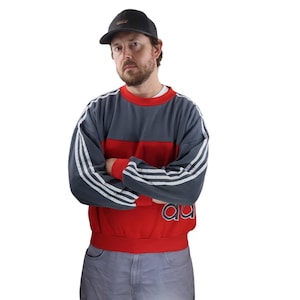 Sudadera Adidas Trefoil vintage de los 90, talla L de hombre, roja y gris