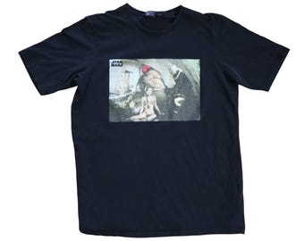 Vintage jaren 80 jaren 90 vintage Star Wars slave Leia Jabba T-shirt XL M heren dames zwarte grafische Return Of The Jedi C3PO prinses Leia filmscène