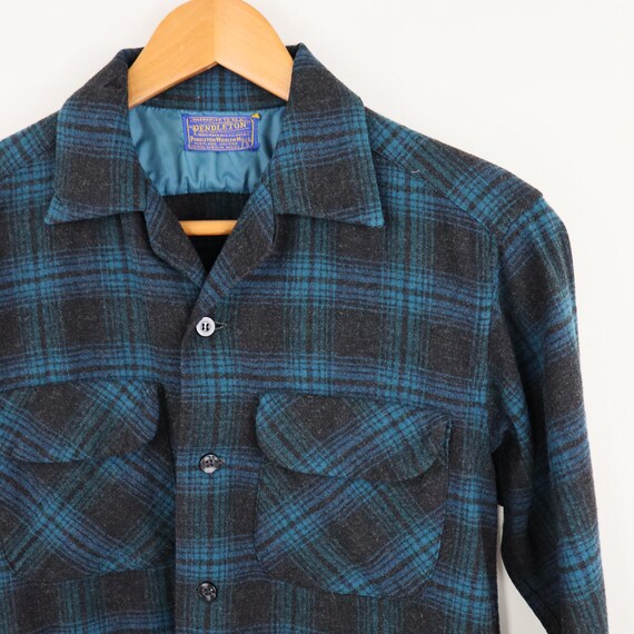 Vintage 70s Pendleton Ombre Shadow Plaid Virgin Wool Loop Collar  