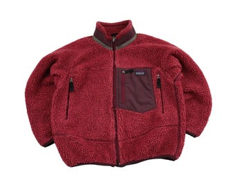 Vintage Y2K Patagonia Retro-X Deep Pile Fleece Jacket Kids Girls Unisex Size Small 8-10 Pink Purple Red Full Zip Sweater Sweatshirt 2000s