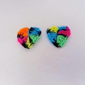 Crochet rainbow heart earrings image 1