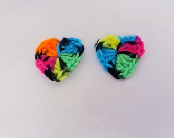 Crochet rainbow heart earrings