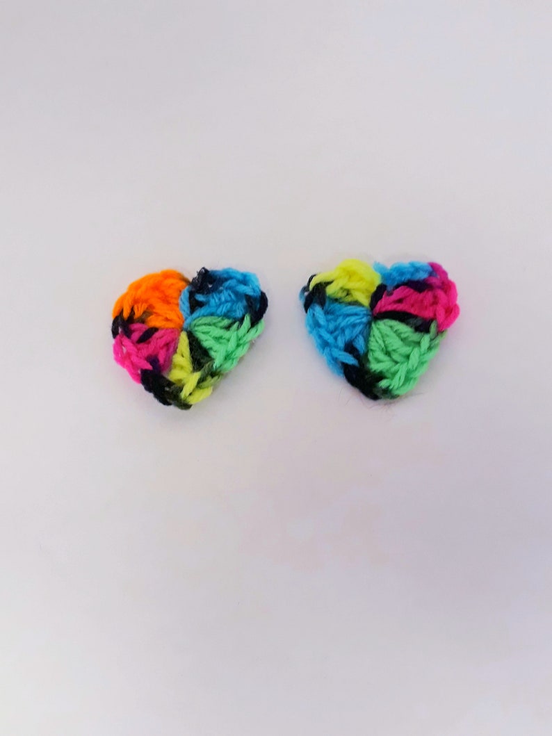 Crochet rainbow heart earrings image 1